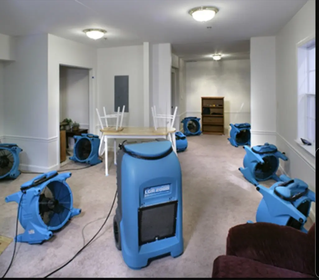 Air movers and dehumidifier setup for Water Damage Restoration in Kannapolis